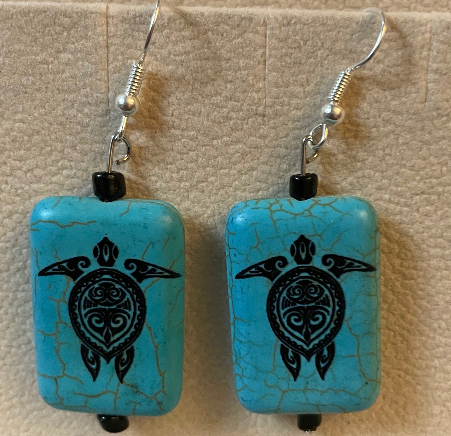 Sea turtle rectangular stone bead earrings