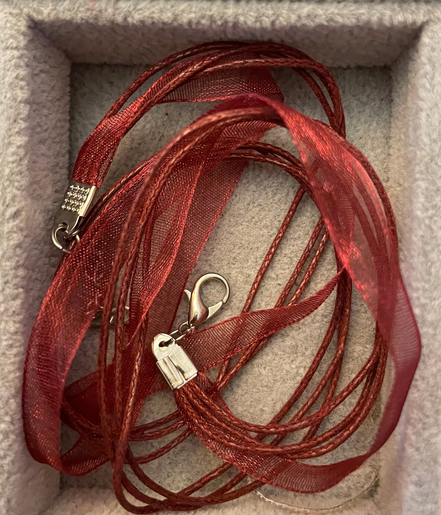Organza and waxed necklace cords