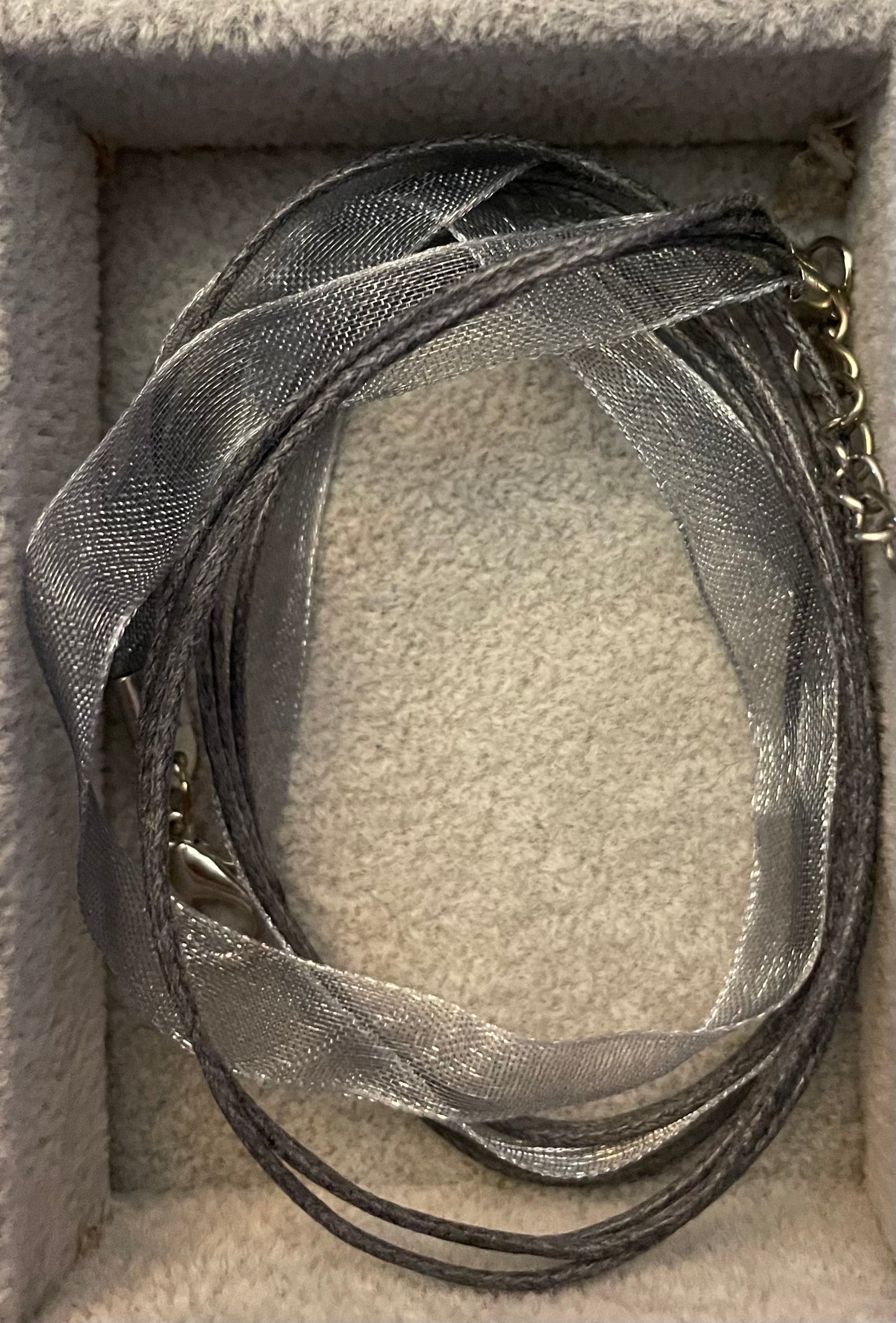 Organza and cord necklaces with silver tone lobster claw clasps