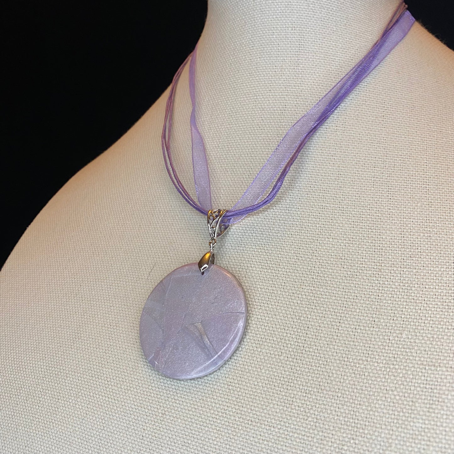 Faux Mother of pearl round clay pendant