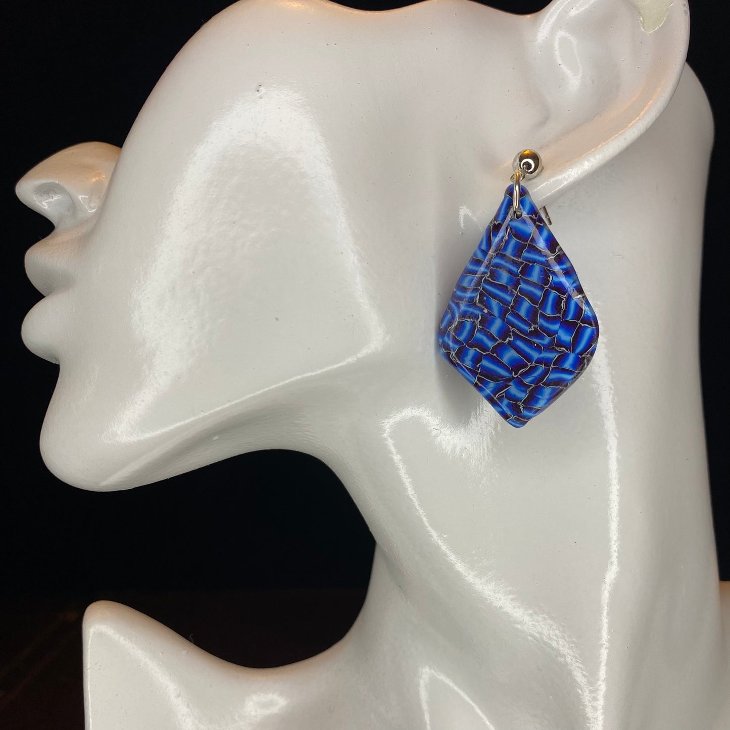 Blue and Black Basketweave Earrings