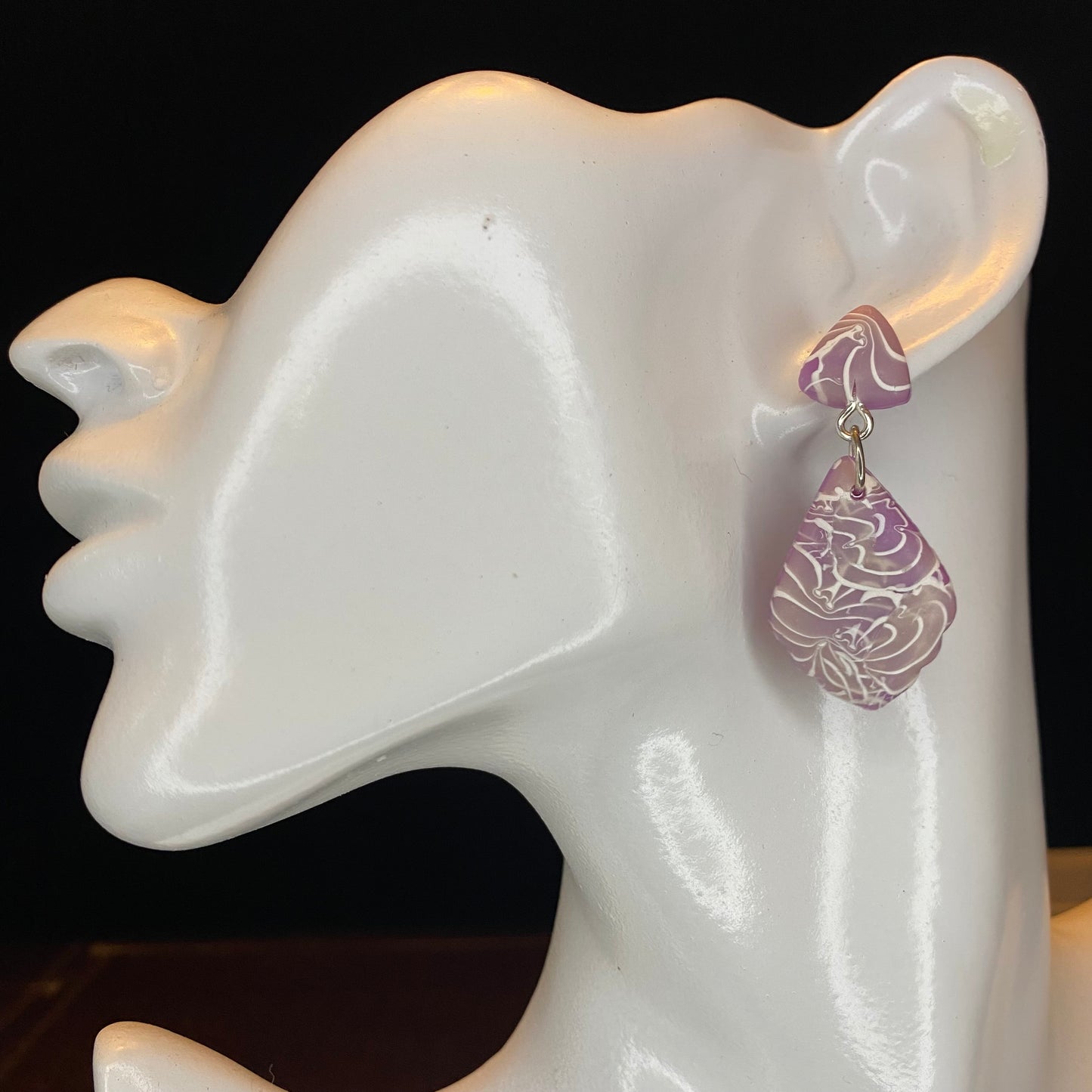 Lace Flower Veneer on Violet Clay Earrings