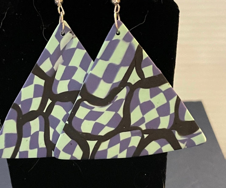 Featherweight Series - Aqua blue and black oval earrings