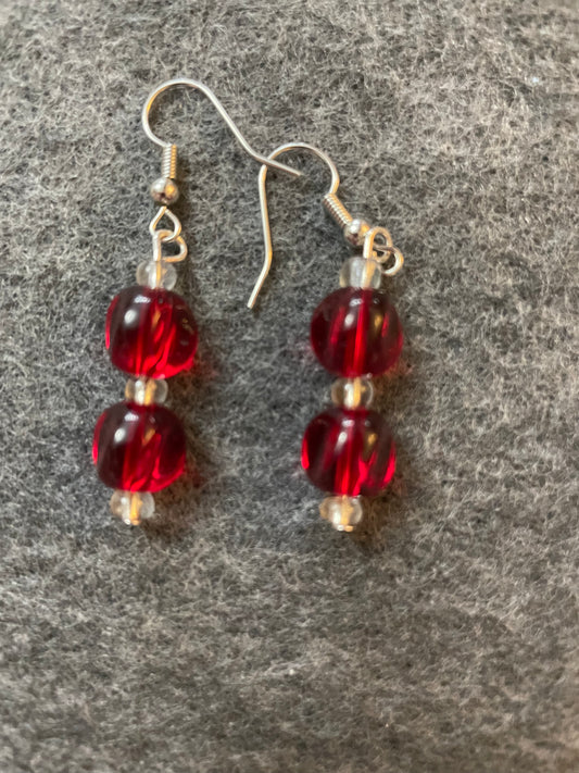 Red round crystal with rondelle spacer earrings