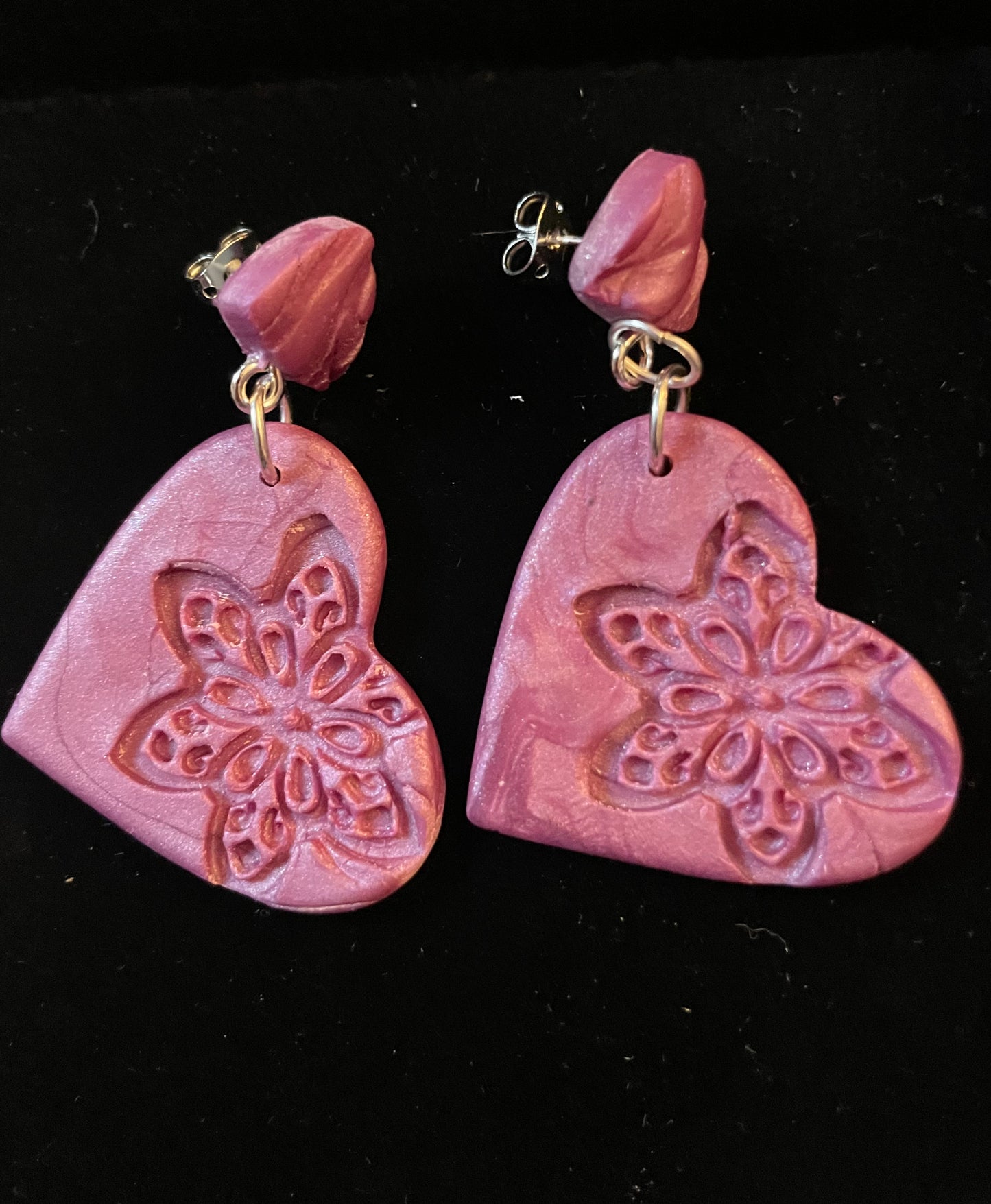 Mauve Textured Heart Earrings