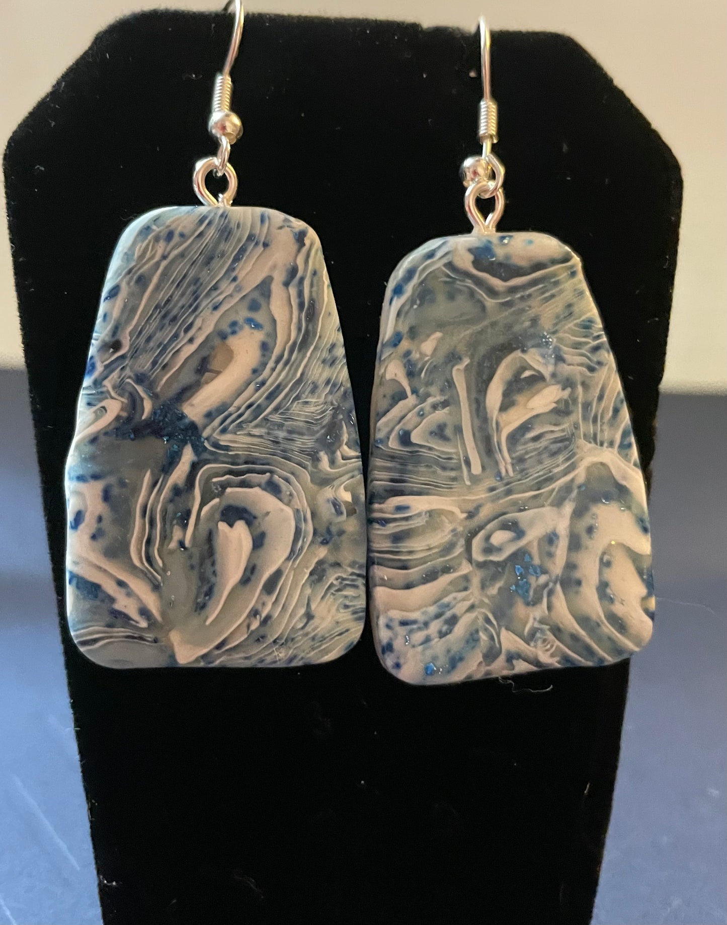 Blue and White Stone Simulated Earrings