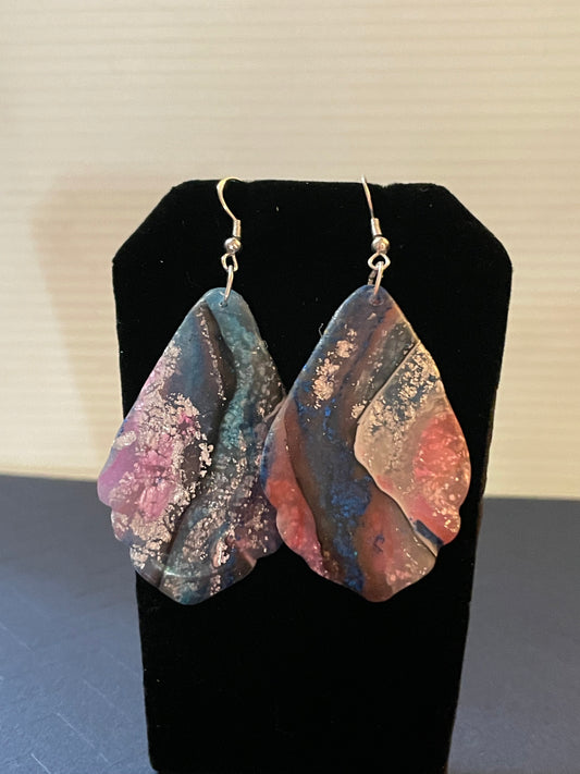 Pink and Blue Silver Baroque Earrings