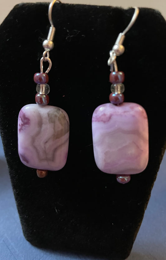 Violet rectangular glass earrings