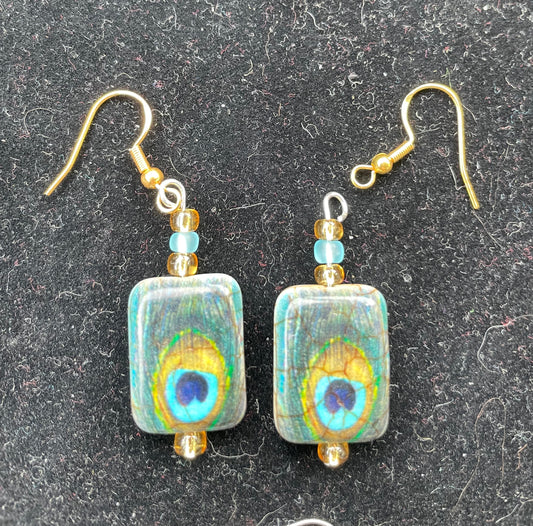Peacock Rectangular Earrings