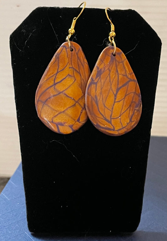 Purple veined on gold earrings