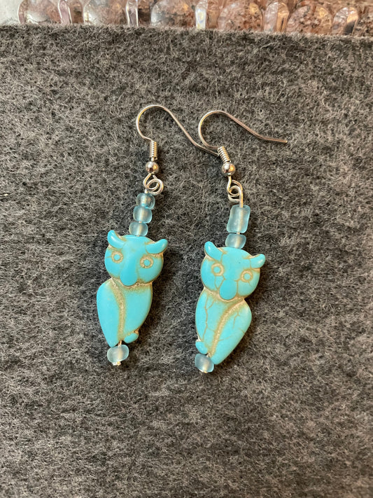 Turquoise owl earrings