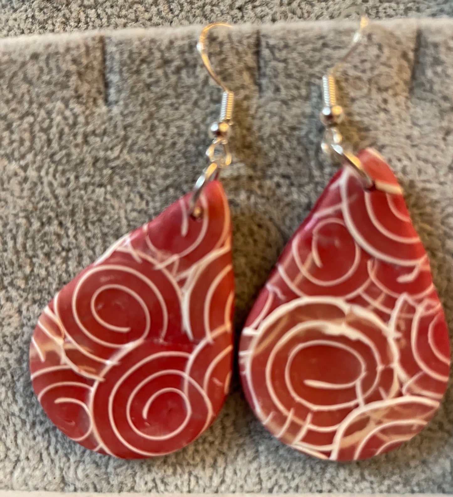 Lace Circle Veneer on Red Clay Earrings