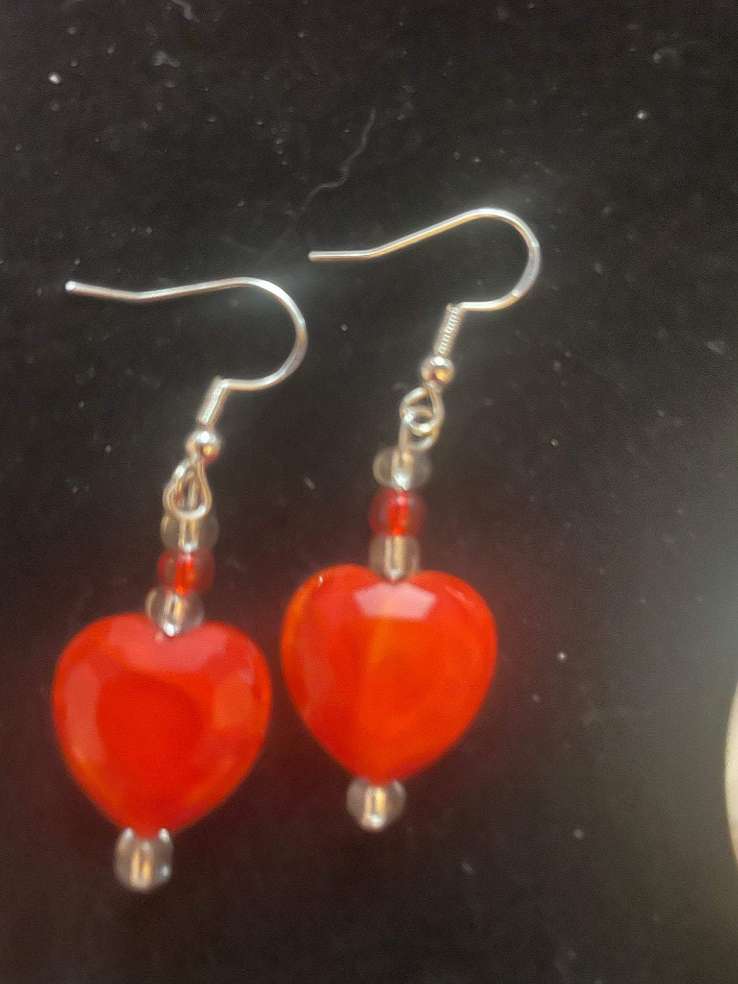 Small red glass heart earrings