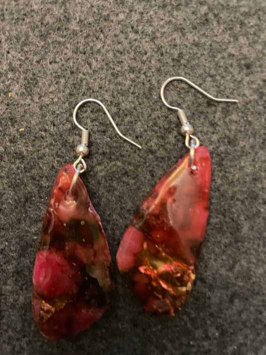Red gold and black faux stone earrings