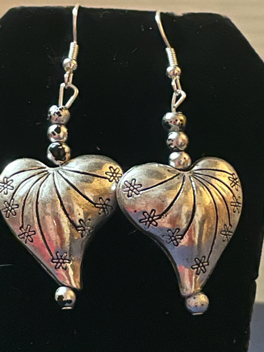 Silver Metal heart earrings