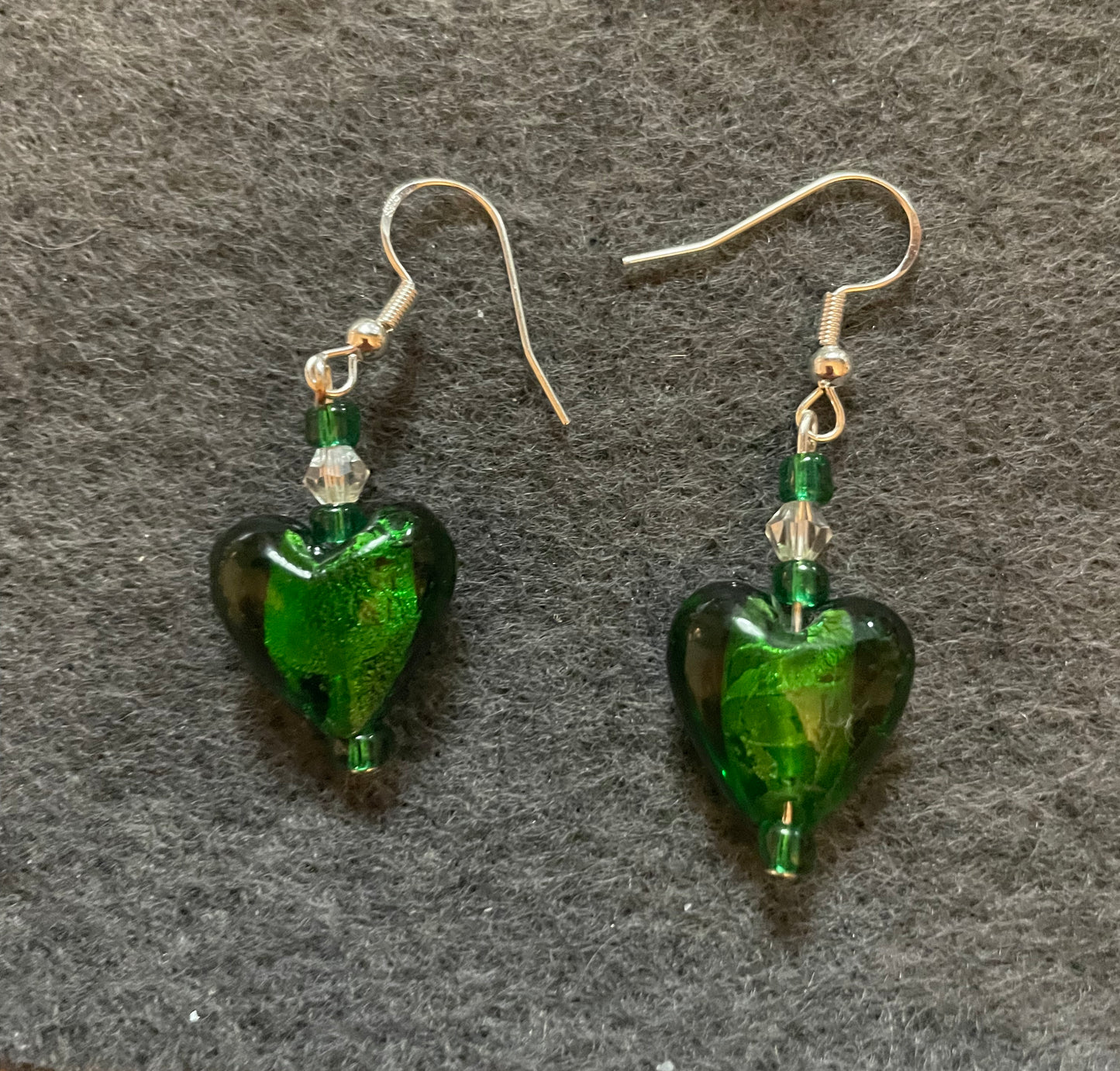 Green Glass Heart Earrings