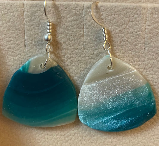 Small pearlescent rounded triangle earrings
