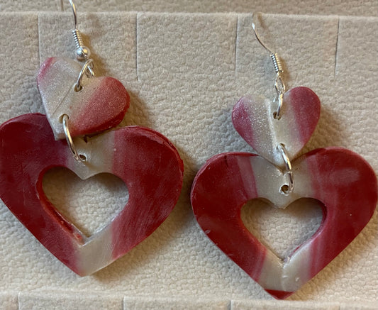 Shimmery pearlescent double heart earrings