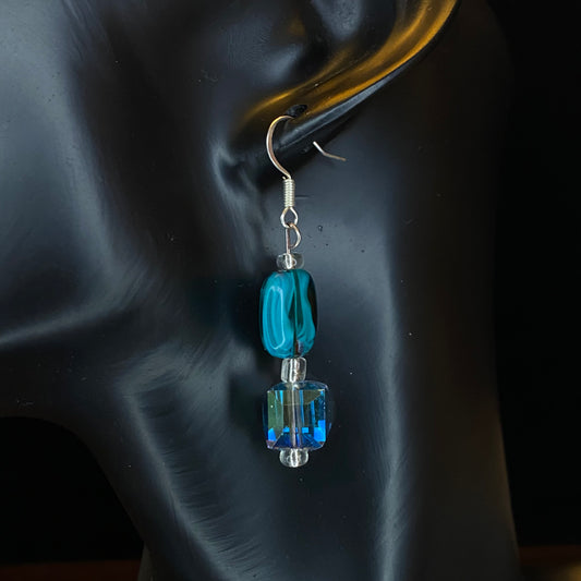 Blue Agate and Crystal Earrings