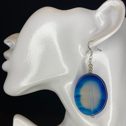 Blue Sea Oval Agate Earrings
