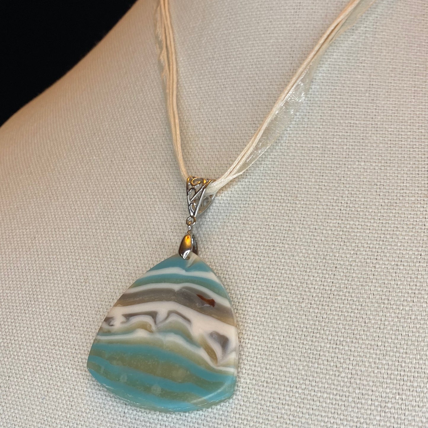 Aqua Translucent Necklace with Silver Pendant