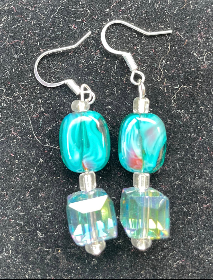 Blue Agate and Crystal Earrings