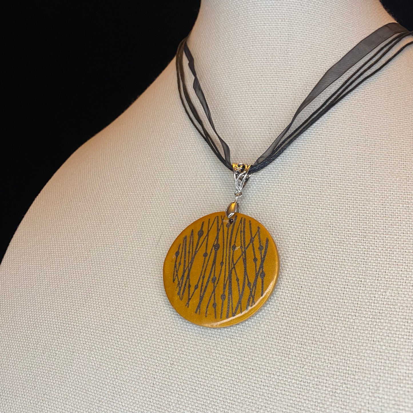 Willow Branch Gold Clay Pendant Necklace