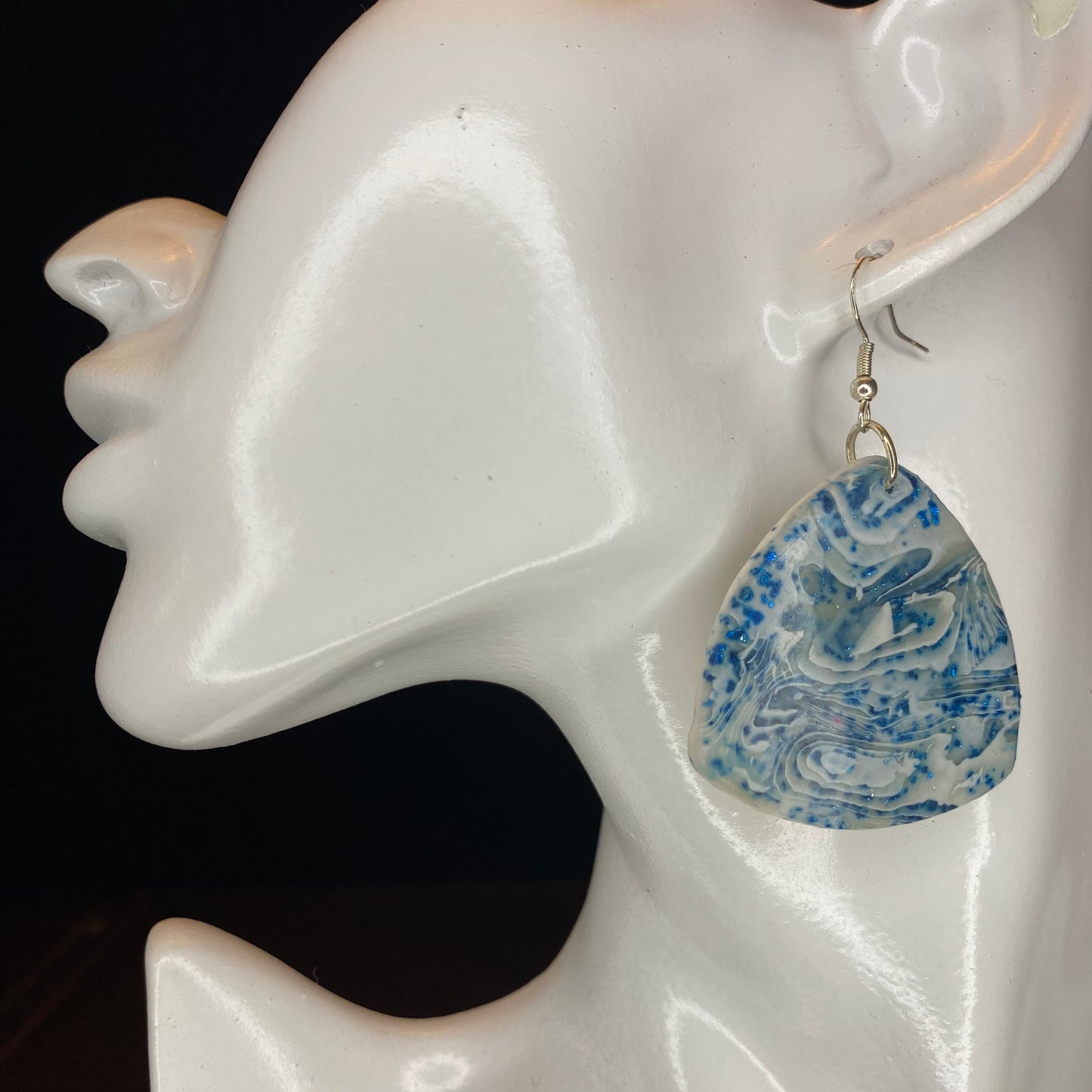 Blue and White Stone Simulated Earrings