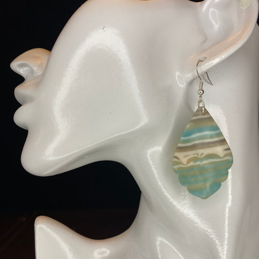 Aqua and Silver Triangle Shape Translucent Earrings