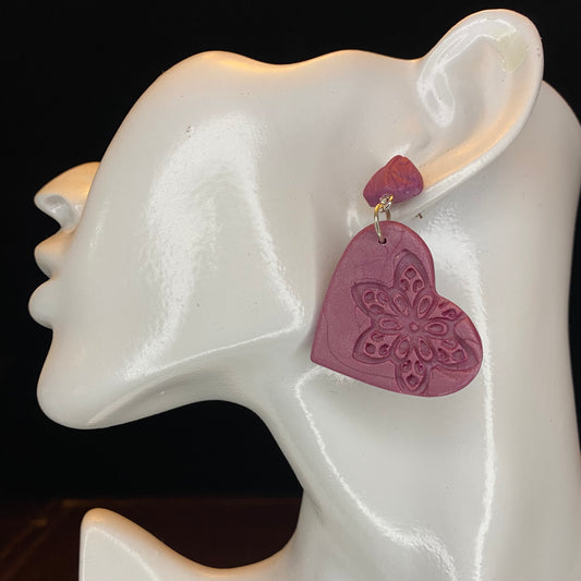 Mauve Textured Heart Earrings