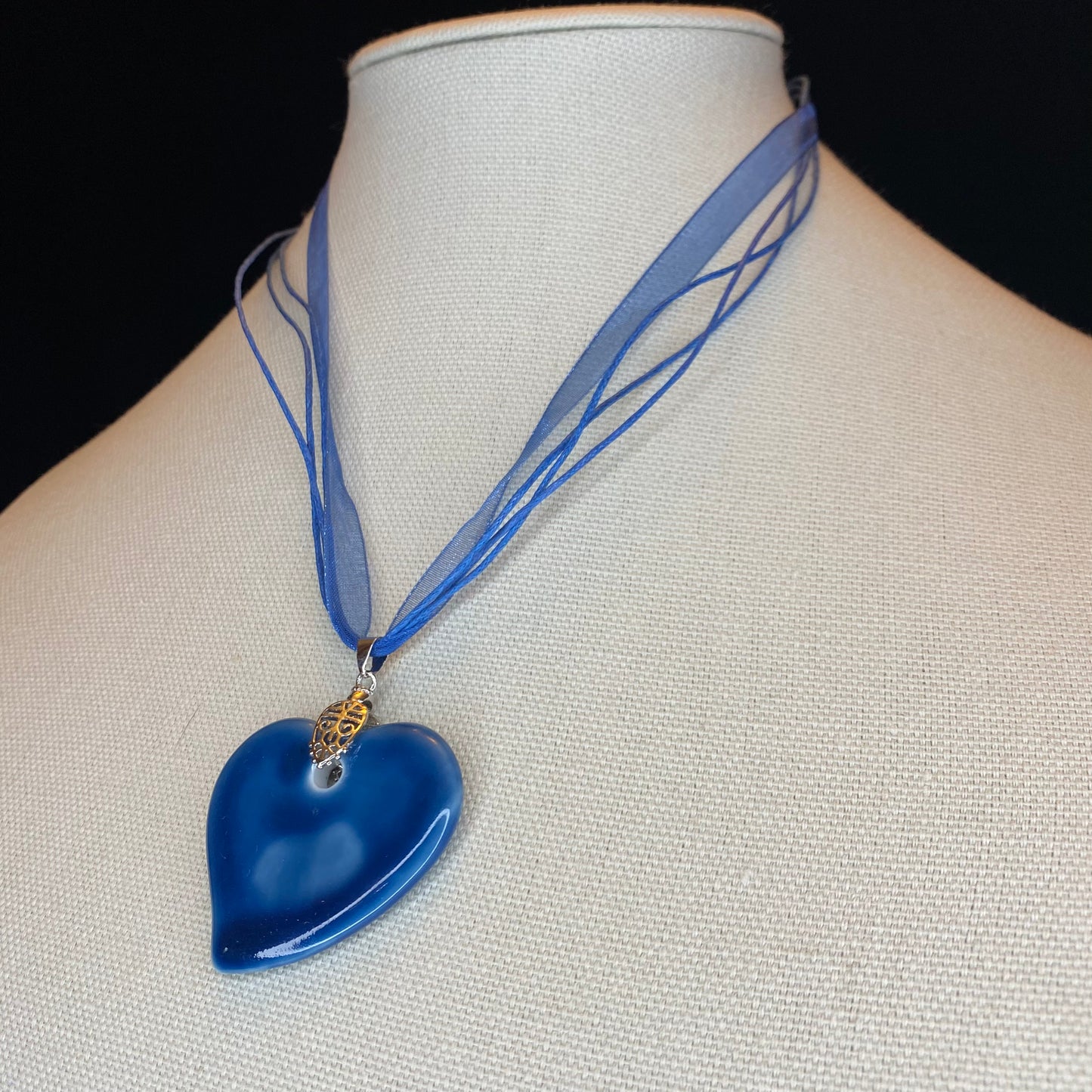 Blue Dyed Agate Heart Pendant Necklace