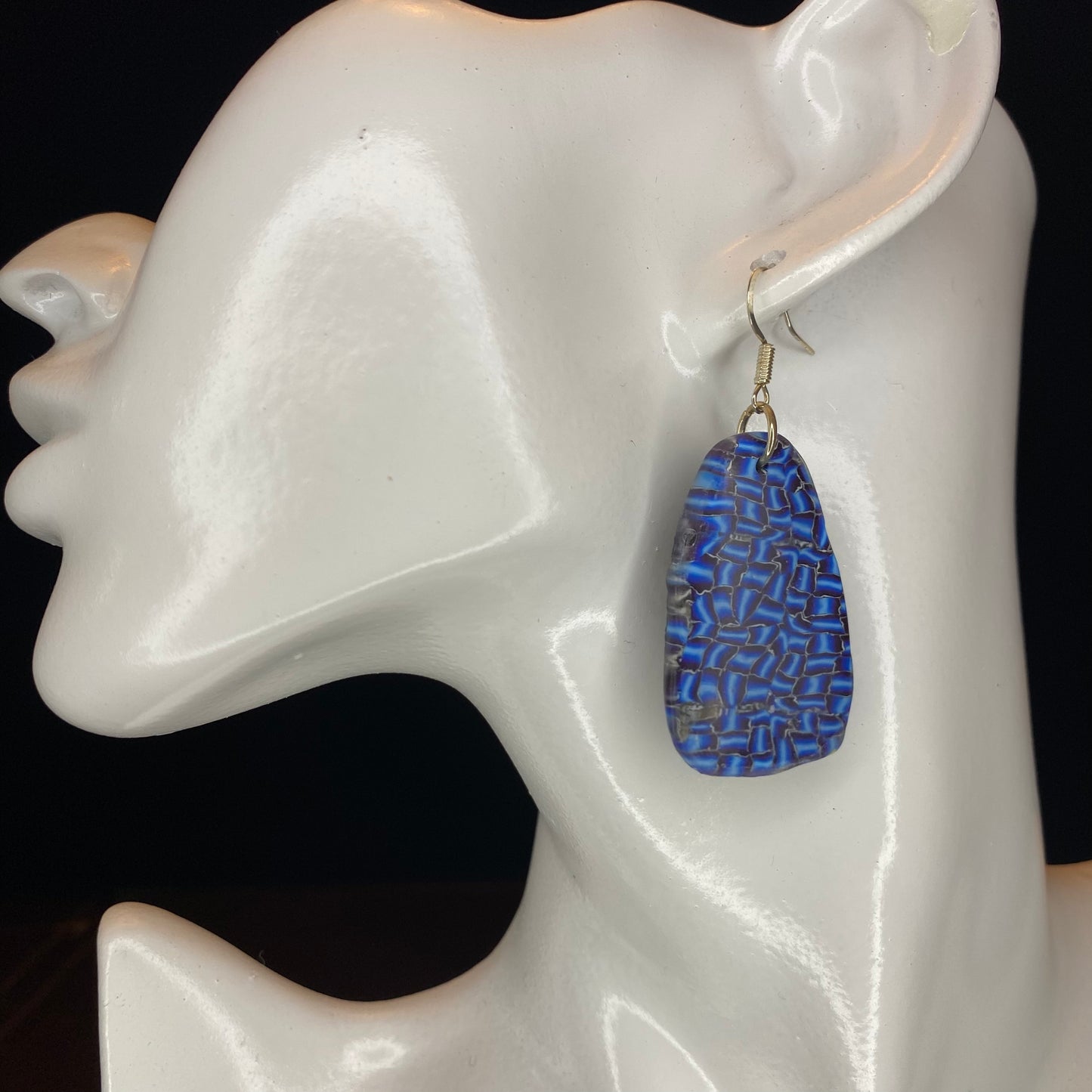Blue and Black Basketweave Earrings