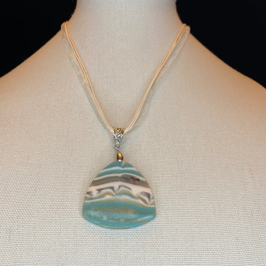 Aqua Translucent Necklace with Silver Pendant