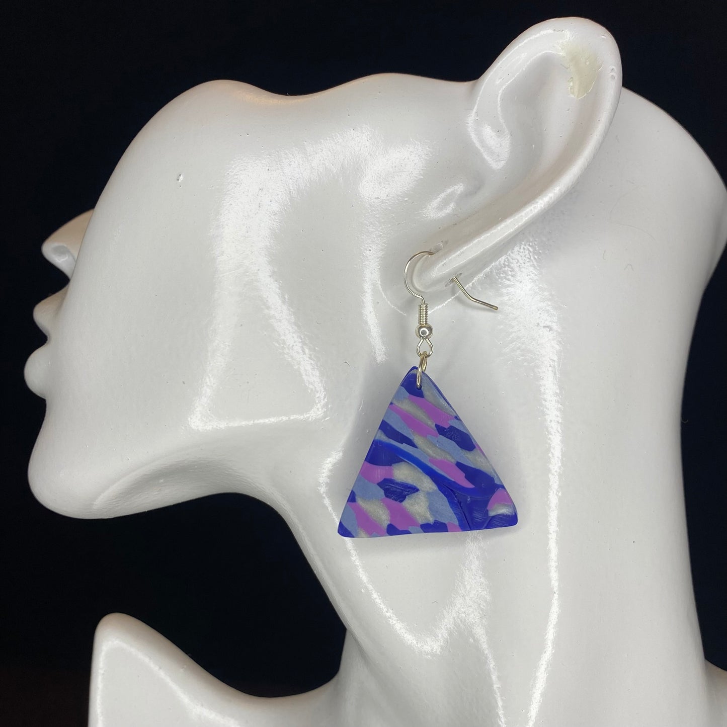 Featherweight series - Royal blue, purple and silver triangle earrings