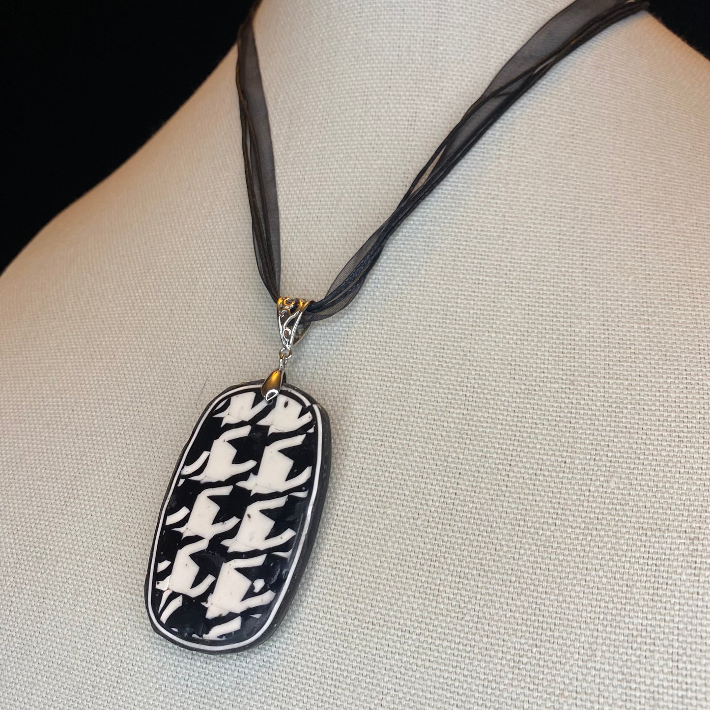 Herringbone Black and White Pendant