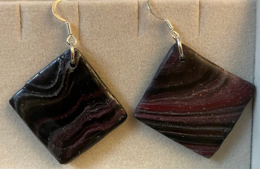 Black and Red Silver Earrings