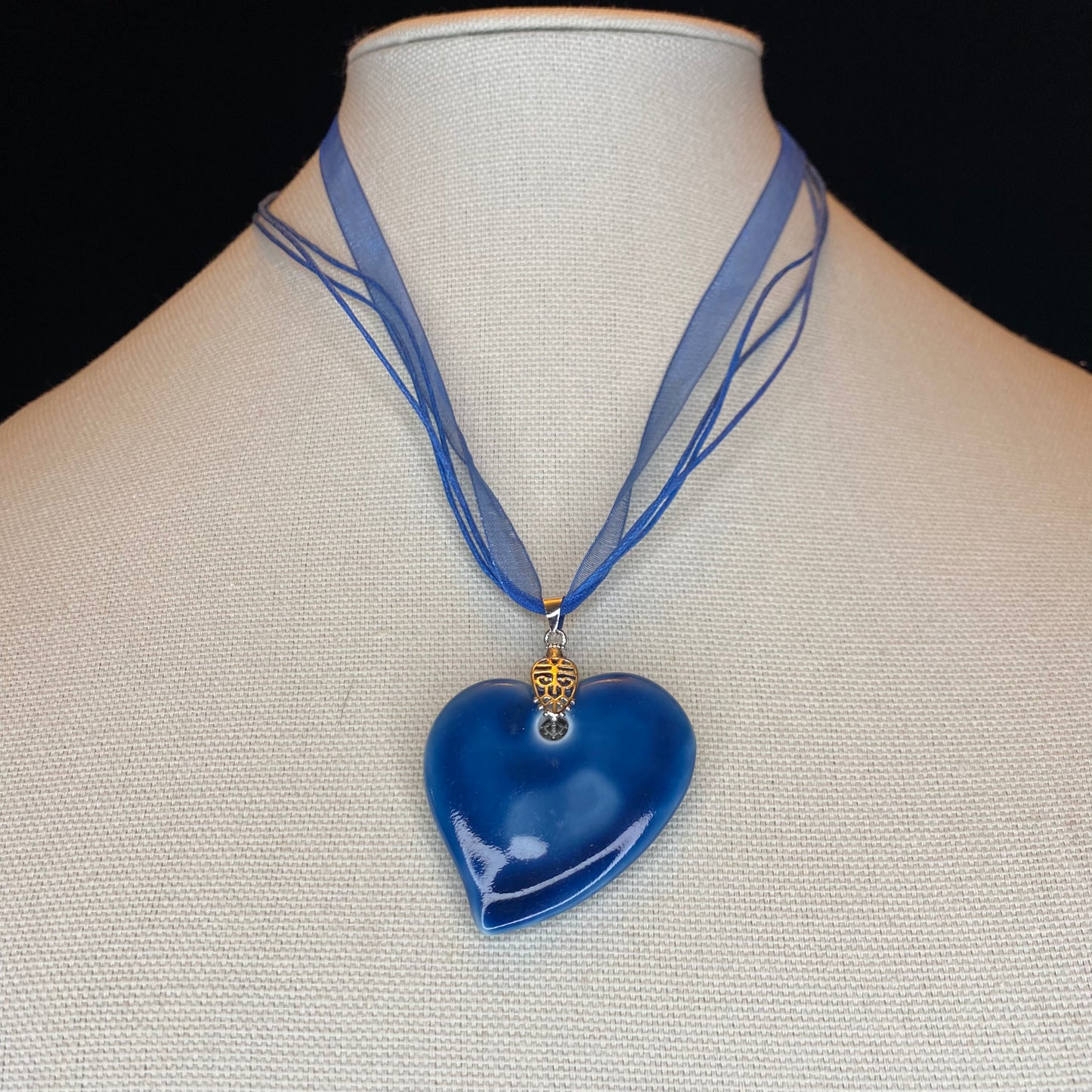 Blue Dyed Agate Heart Pendant Necklace