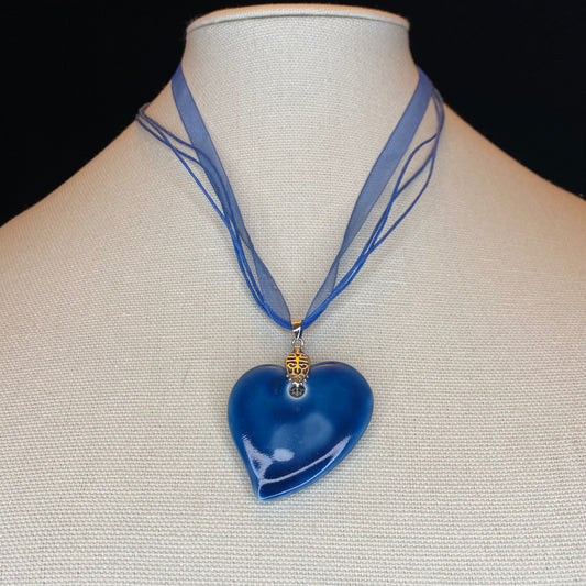 Blue Dyed Agate Heart Pendant Necklace