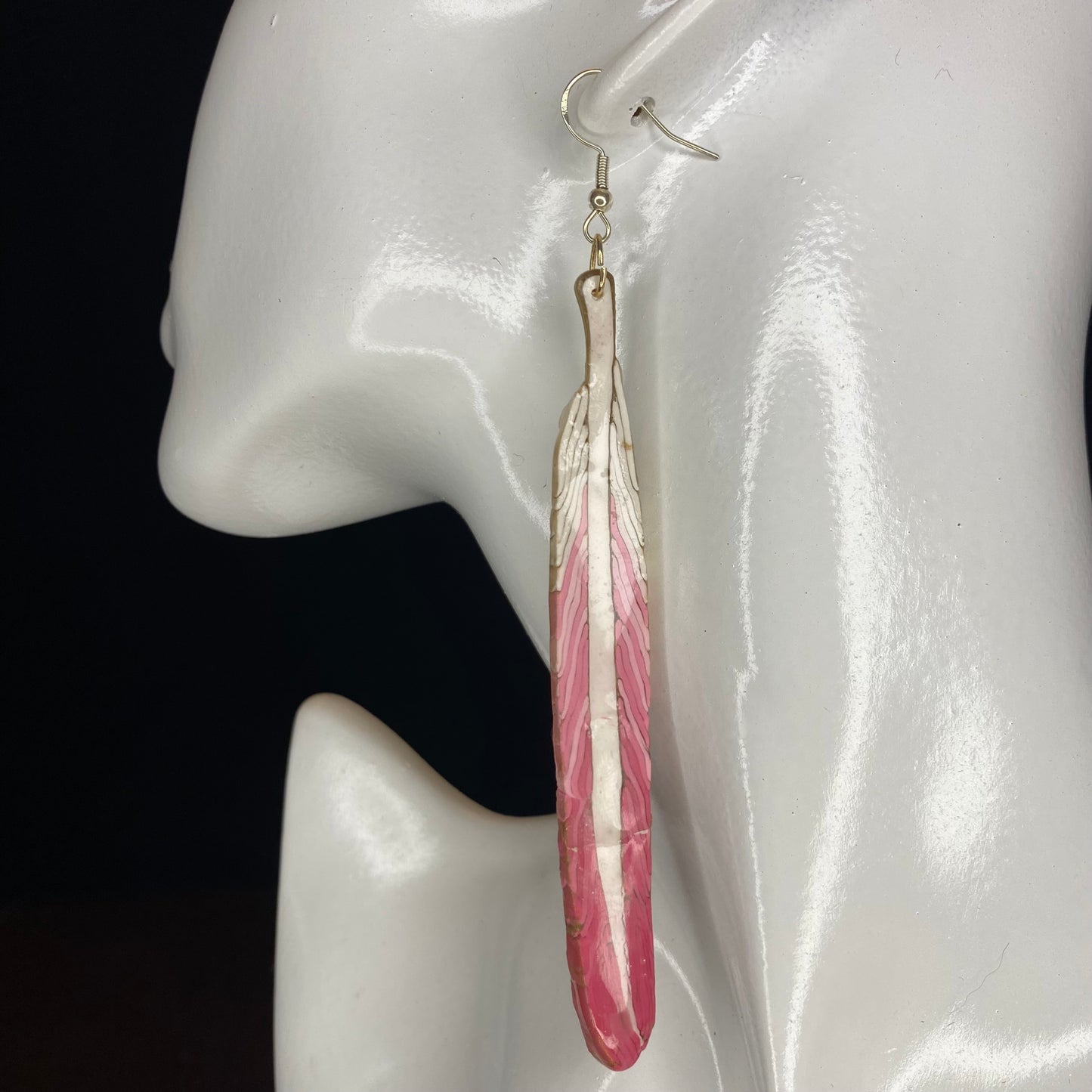 Pink and White Feather Earrings