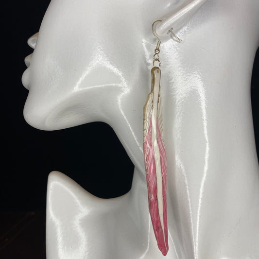 Pink and White Feather Earrings