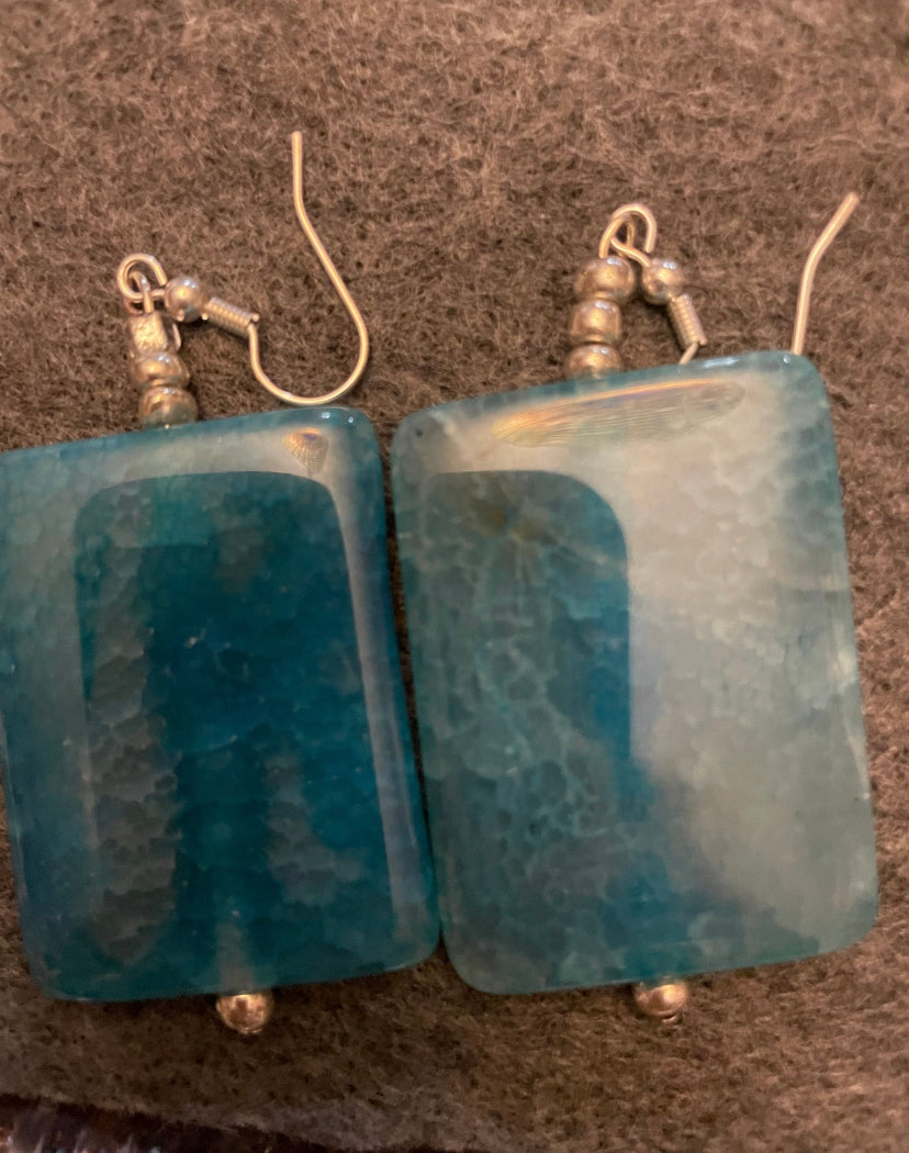 Blue Agate and Rectangular Earrings