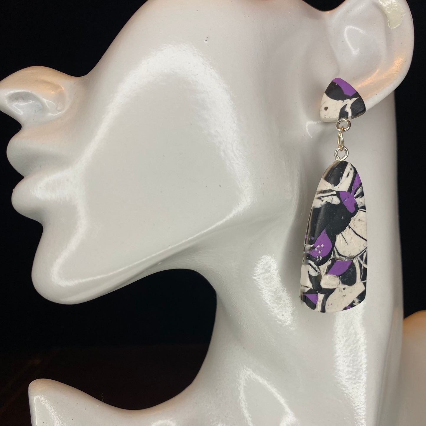Patchwork Black, White, and Purple Earrings