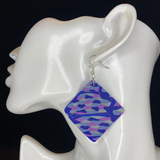 Featherweight series - Royal blue, purple and silver diamond shaped earrings