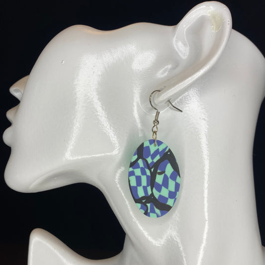 Featherweight Series - Aqua blue and black oval earrings